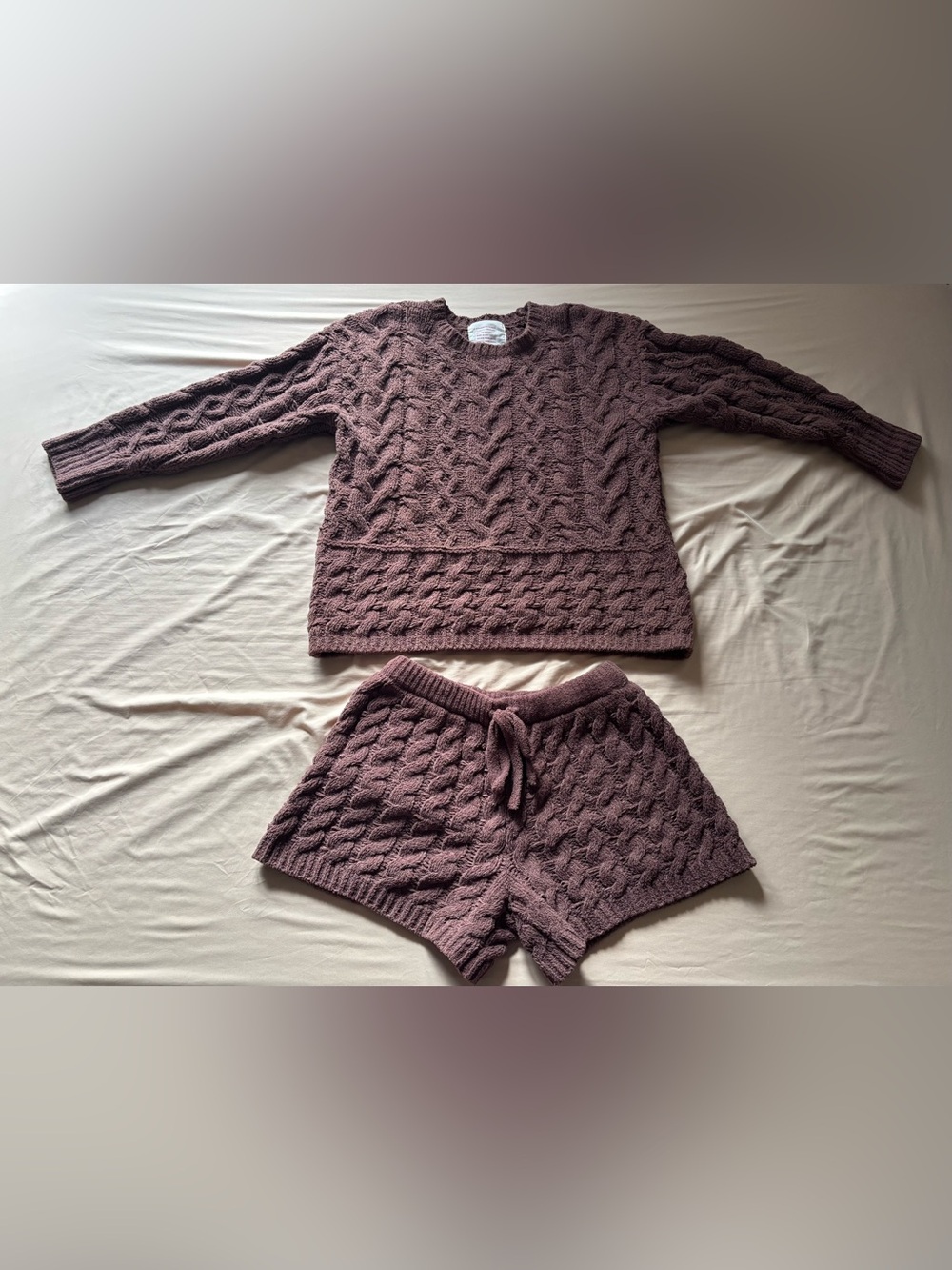 Gelato Pique Brown Knit Loungewear Sweater Short Pants Set